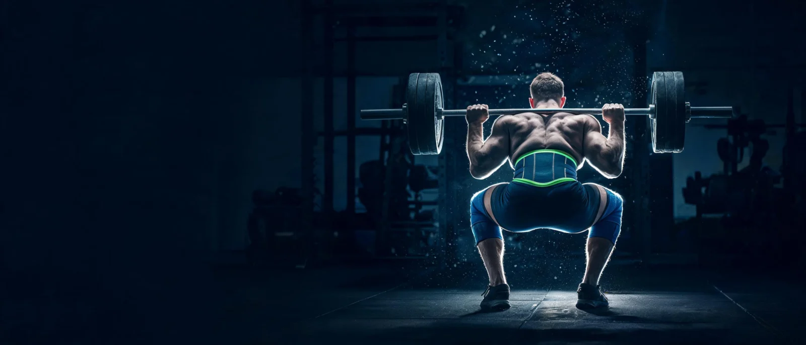 Athlete squatting with knee sleeves and a lumbar support belt